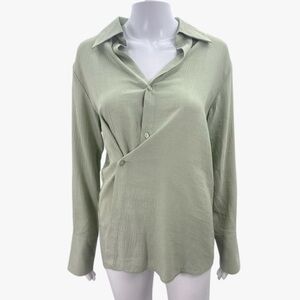Topshop Conceptual Button Front Wrap Shirt in Celery Size 8
